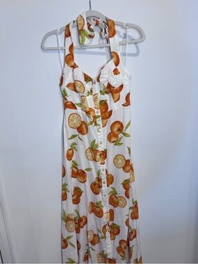 Zara White Midi Dress with Orange Fruit Print